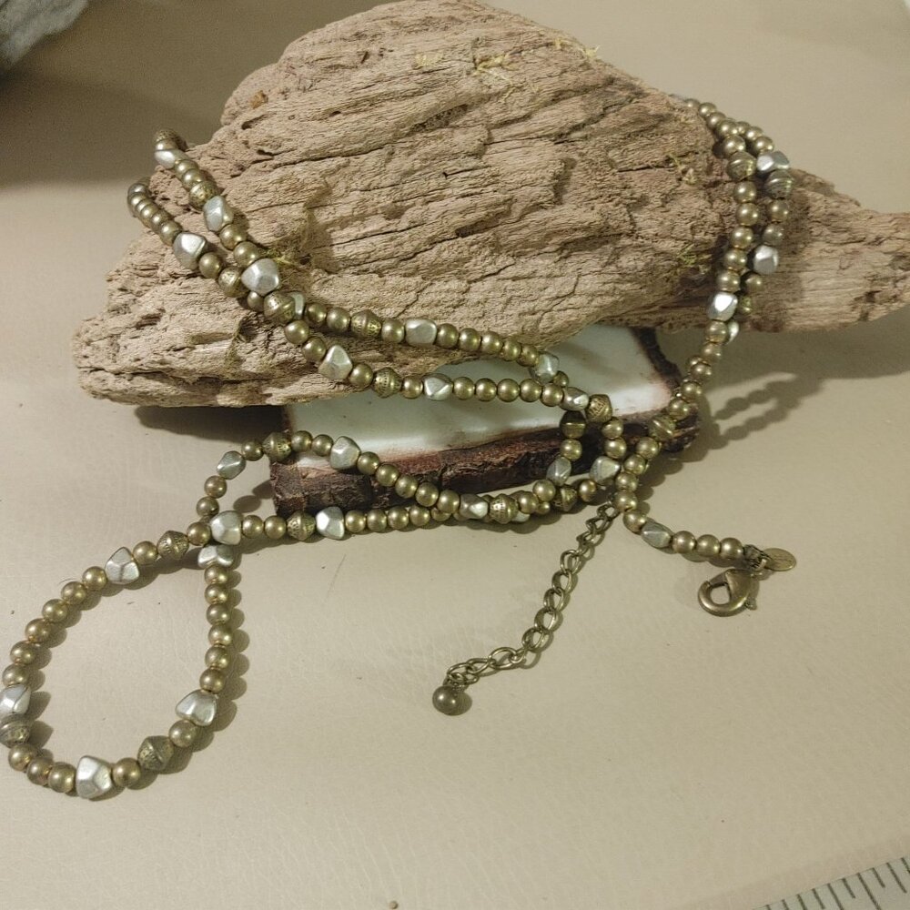 Chicos Long 52 inches Double Tone Metal Beaded Necklace Lobster Clasp